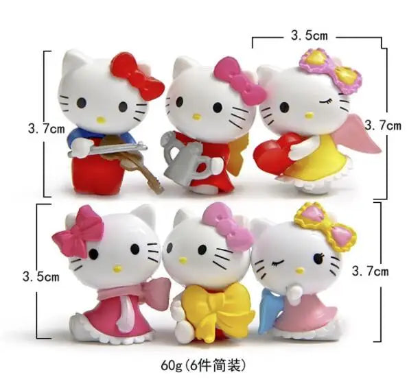 6pcs/set Anime Hello Kitty Cat Action Figures Toys