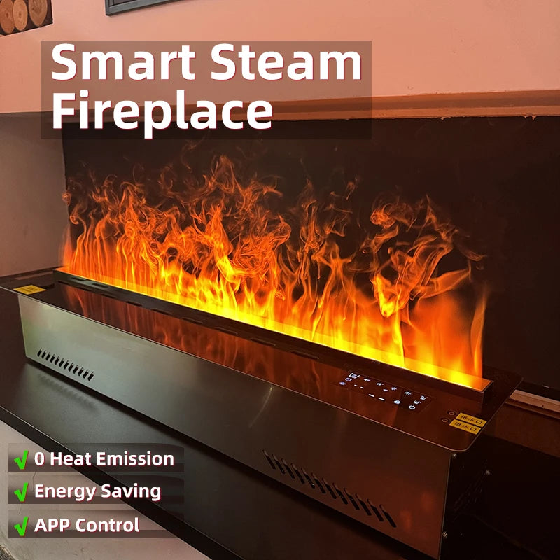 304 Stainless Steel Smart Electric Fireplace with Imported Chip LED Flame Humidifier for Home Living Room Modern Decor