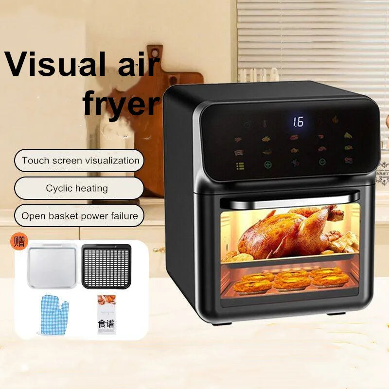 15L Visual Air Fryer with See-Through Window 1350W Digital Touchscreen 360° Hot Air Circulation  for Family/Party Fry/Roast/Bake