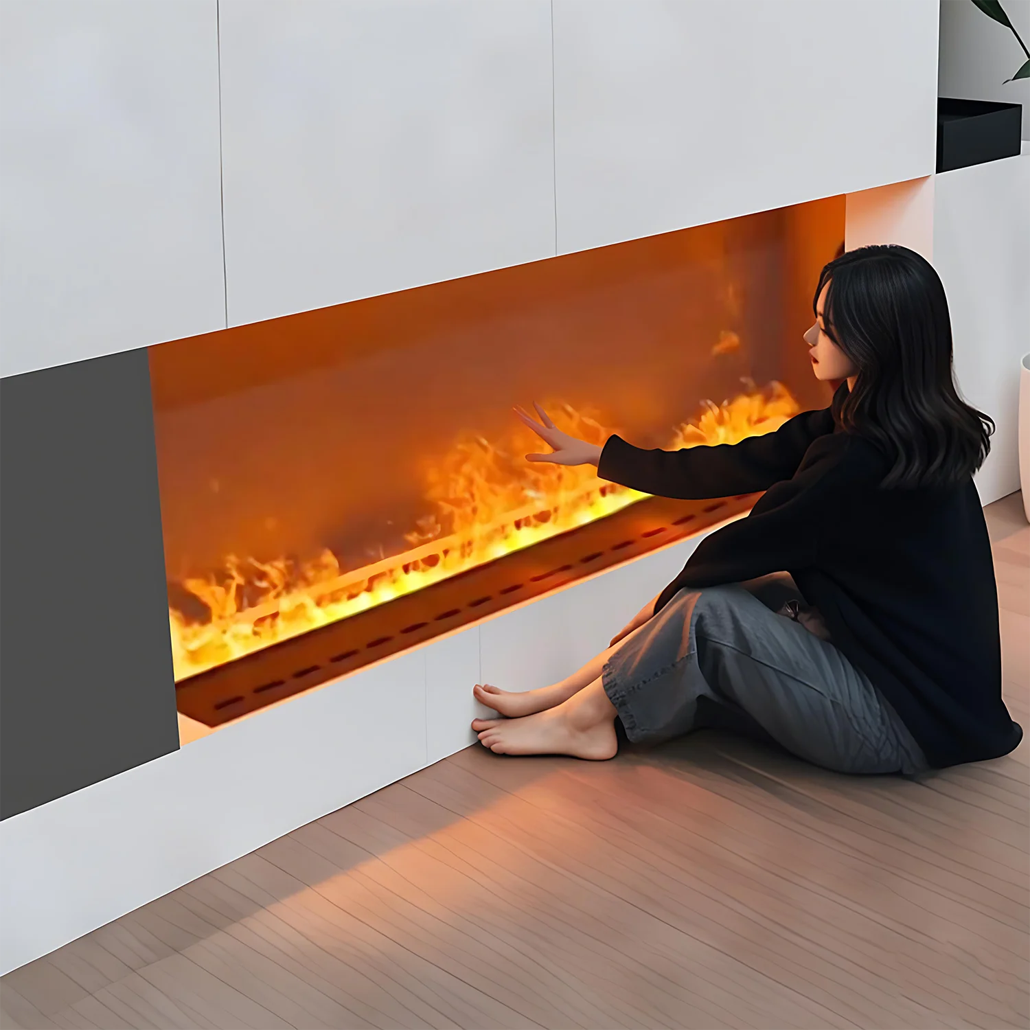 304 Stainless Steel Smart Electric Fireplace with Imported Chip LED Flame Humidifier for Home Living Room Modern Decor