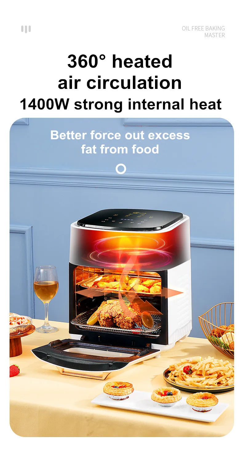 Air Fryer Household Large Capacity 15L Visual Oil-free Smart Oven  Fries Machine 220V 110V US EU 1500W Chicken Frying