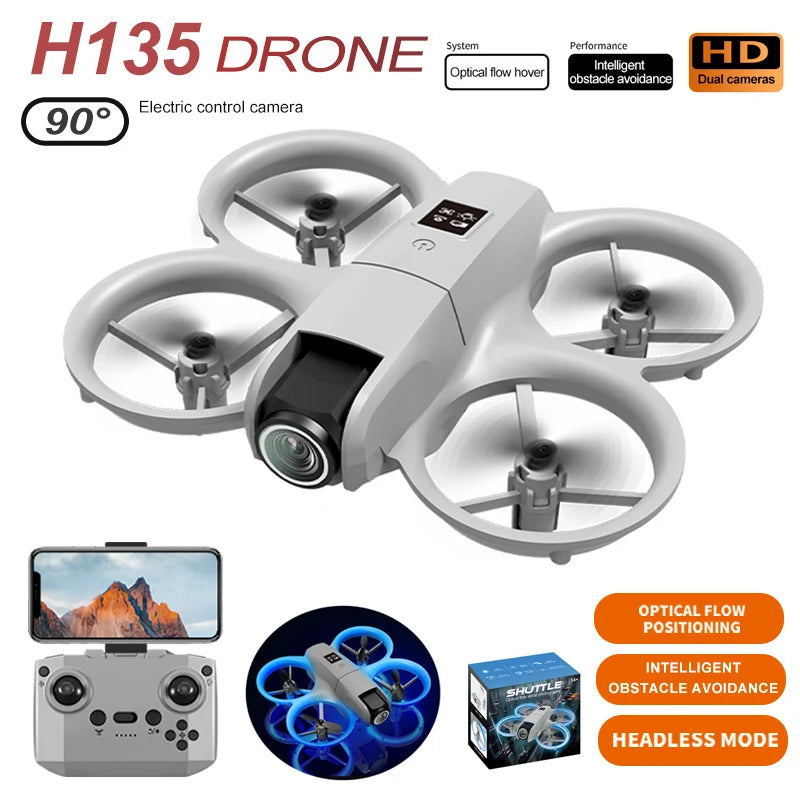 H135 Drone With 4K Dual Camera Wifi Optical Flow And Obstacle Avoidance FPV Drones For Aerial Photography RC Quadcopter Boy Toys