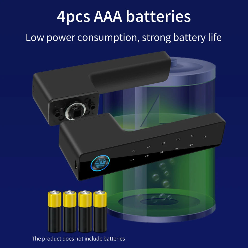 Fingerprint Door Handle Lock Tuya App Square Channel Mute Interior Bedroom Bathroom Three-Bar Magnetic Suction Lock Home Lock