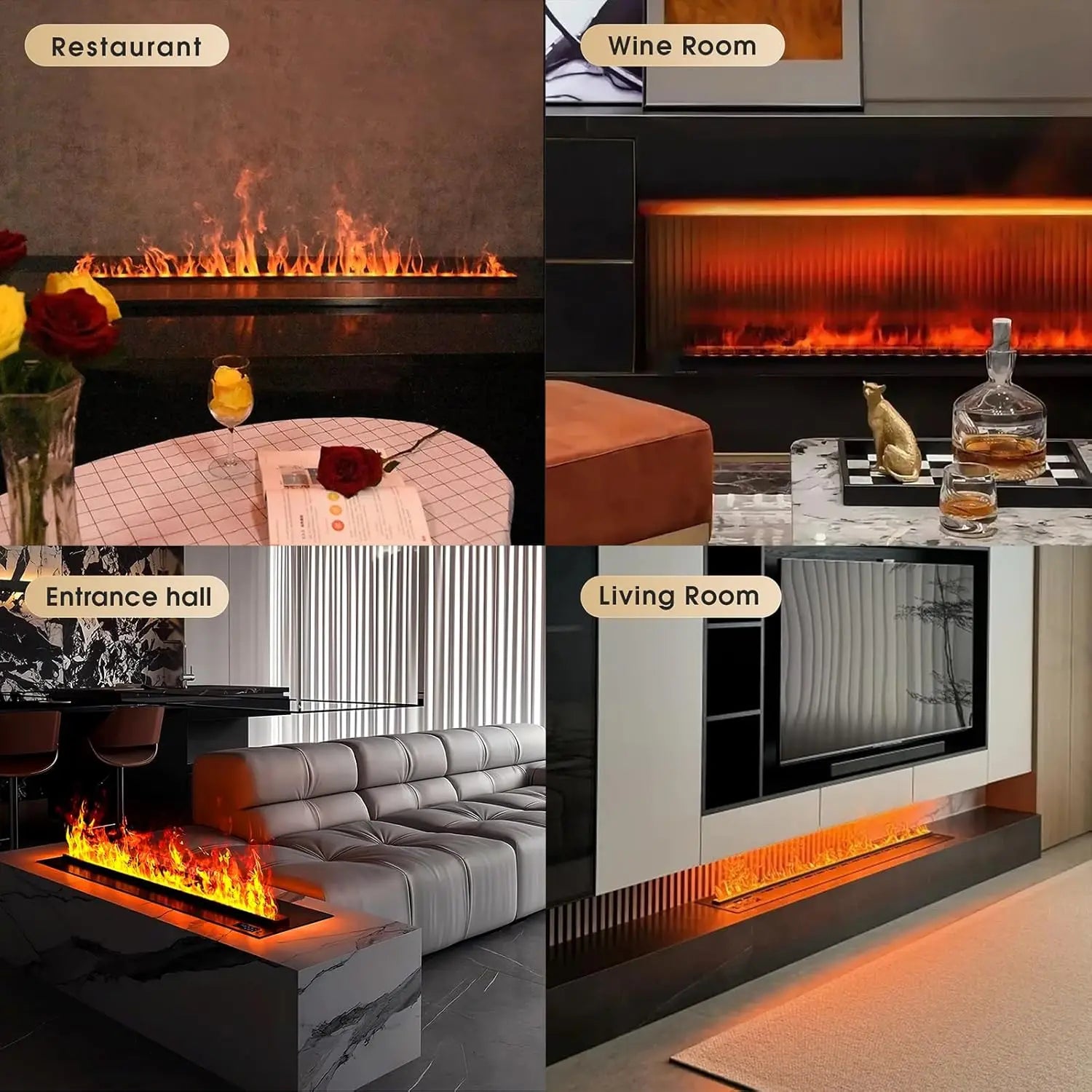 304 Stainless Steel Smart Electric Fireplace with Imported Chip LED Flame Humidifier for Home Living Room Modern Decor