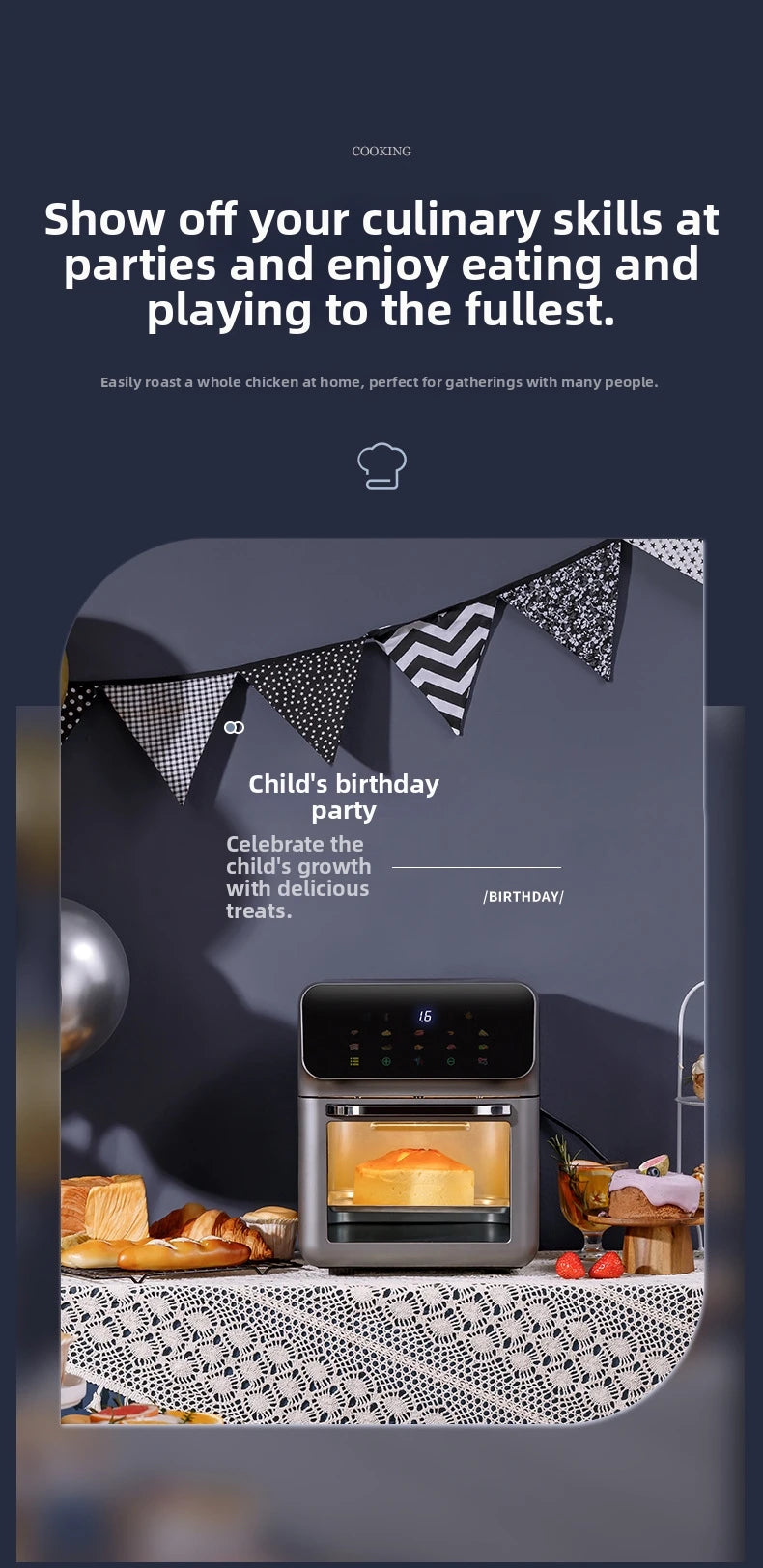 15L Visual Air Fryer with See-Through Window 1350W Digital Touchscreen 360° Hot Air Circulation  for Family/Party Fry/Roast/Bake